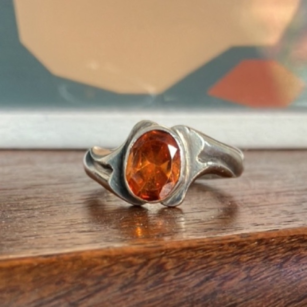 Elegant Silver and Orange Gemstone Ring